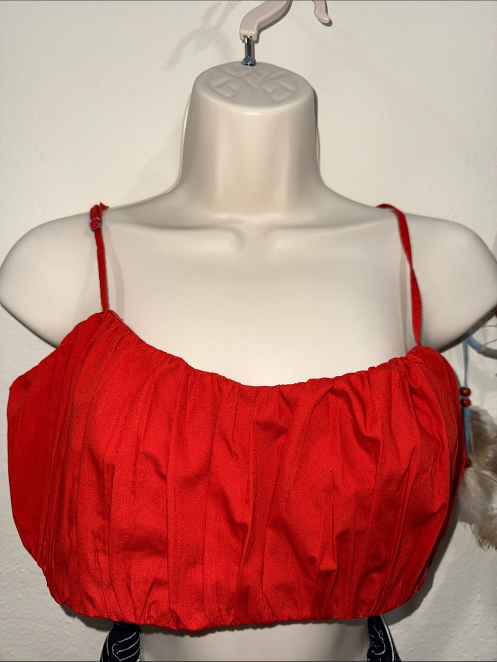 Abercrombie & Fitch Red Smocked Spaghetti Strap Crop Top